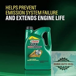 Castrol 03100 GTX High Mileage 5W-20 Synthetic Blend Motor Oil, 5 Quart